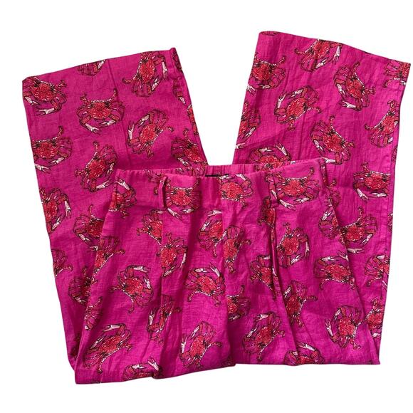J. Crew Ratti King Crab Linen Wide Leg High Rise Pants Pink Size 8 - Picture 5 of 11